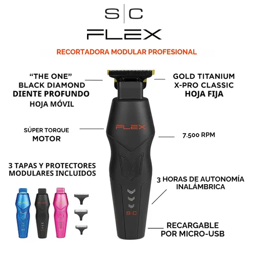 Vista 2 de Stylecraft Flex Professional Modular Super-Torque Motor Inalámbrico Cortadora de Pelo con 3 Tapas de Cuerpo Modulares