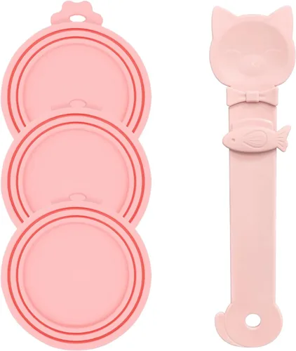 Vista 10 de Cuchara para latas de comida para gatos y 3 tapas de latas, bonitas fundas con forma de pata y abridor para alimentos húmedos, silicona universal
