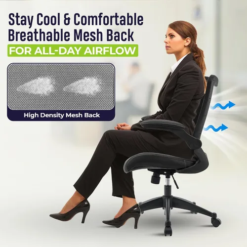 Vista 4 de OfficeFactor - Silla de escritorio de oficina, silla de escritorio ajustable de capacidad de 300 libras, reposabrazos abatibles, ruedas