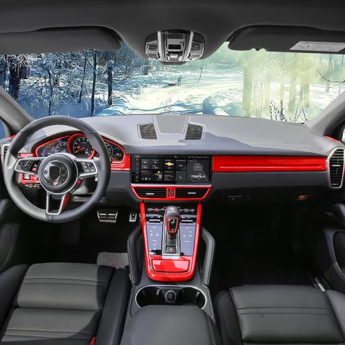 Vista 5 de Adhesivo para panel de tablero de consola central de automóvil para Porsche Cayenne 2018 2019 2020 2021 (grano de carbono)