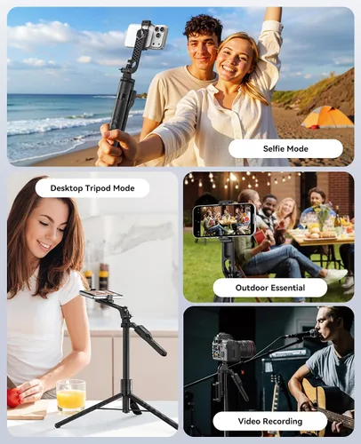 Vista 6 de ORICO Trípode de teléfono de 69 pulgadas, trípode para selfie stick para iPhone con control remoto inalámbrico, soporte giratorio de 360°