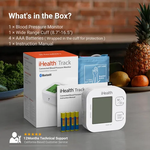 Vista 6 de iHealth Track Smart Monitor de presión arterial de brazo superior con manguito de amplio rango que se adapta a brazos de adulto estándar a grandes