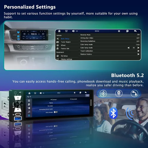 Vista 6 de Radio inalámbrica Apple CarPlay Android de 6.5 "con pantalla táctil DIN único FM/AM Car Stereo with Bluetooth 5.2,180W Audio,20-Band
