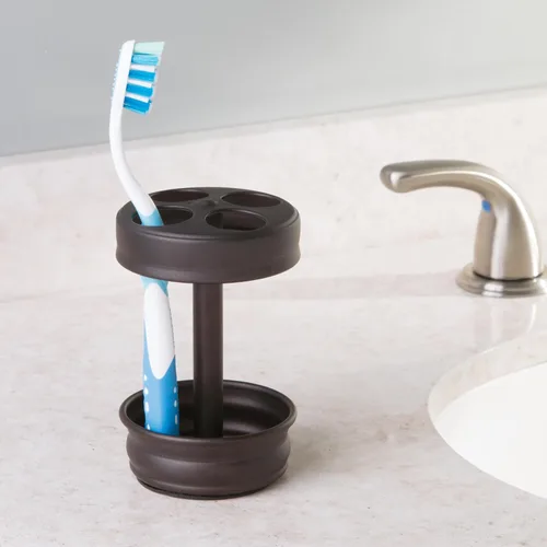 Vista 4 de iDesign Soporte de metal para cepillos de dientes, taza de baño para organización de baño, colección Olivia, 3.25 x 3.25 x 5 pulgadas, bronce