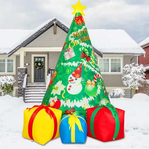 Vista 2 de COMIN - Árbol de Navidad inflable de 2.1 m para decoración al aire libre, caja de regalo, inflable con LED integrados para fiesta en interiores