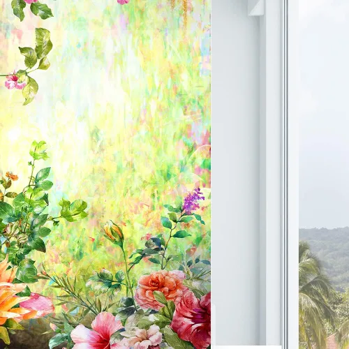 Vista 5 de Cortina de ducha floral acuarela abstracta hojas verdes prado tela de poliéster juego de cortina de ducha de baño decoración con ganchos, 72 x 72