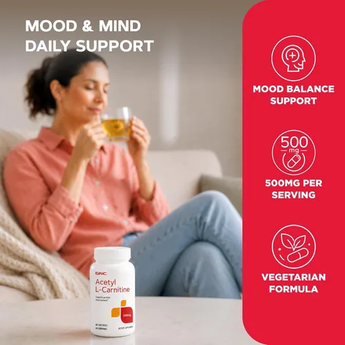 Vista 3 de GNC Acetil-L-carnitina 500 mg, apoya el equilibrio positivo del estado de ánimo, 60