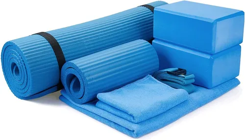 Vista 14 de BalanceFrom 7-Piece Yoga Set with 71x24x0.5 Inches Extra Thick Mat and Carrying Sling – Includes 2 Blocks, Stretch Strap, 2 Towels, and Knee Pad for