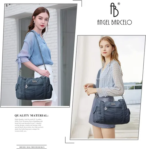 Vista 86 de Angel Barcelo - Bolsa de hombro amplia para mujer, diseño Hobo, cuero lavado