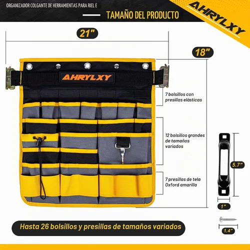 Vista 2 de Organizador de Herramientas Colgante E-Track, Soporte de Herramientas de Bolsillo Colgante E Track para Pared, Accesorios E-Track para Remolque