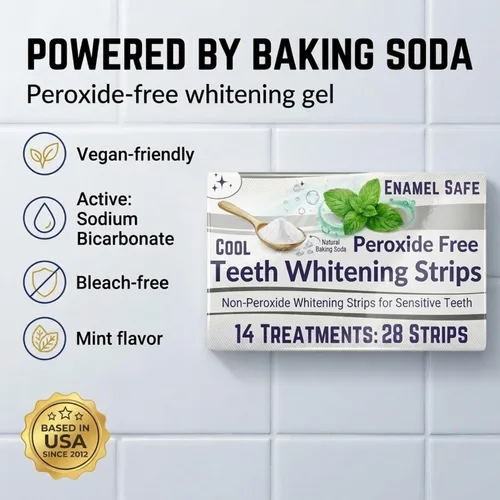 Vista 6 de Tiras blanqueadoras de dientes para dientes sensibles, sin peróxido, 28 unidades 14 días Tiras blanqueadoras de dientes a base de plantas, cuidado
