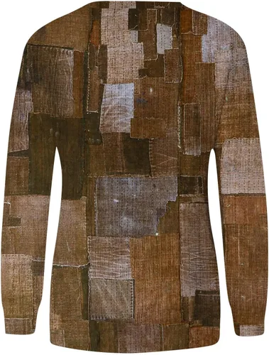 Vista 3 de Ropa de otoño para mujer, sudadera casual de manga larga con cuello redondo y estampado a rayas