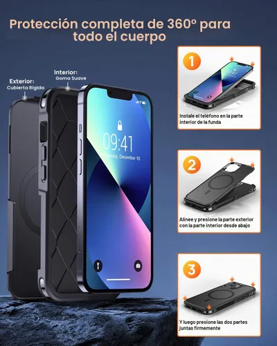 Vista 5 de Lanhiem Funda magnética para iPhone 13, paquete de 2 [protectores de pantalla de vidrio templado + protectores de lente de cámara] Protección