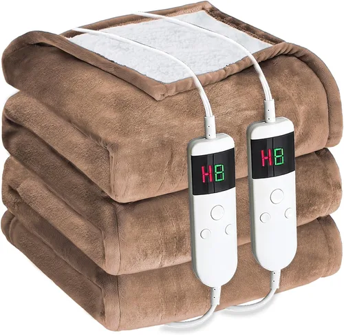 Vista 18 de Manta térmica eléctrica de 50 x 60 pulgadas, manta eléctrica de franela suave y sherpa con 10 niveles de calefacción, se apaga automáticamente