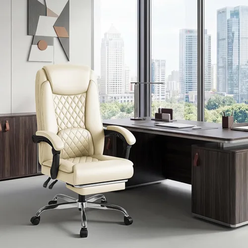 Vista 2 de Shahoo Silla de oficina grande y alta, silla de piel sintética ajustable en altura con reposapiés y soporte lumbar, silla ergonómica de respaldo