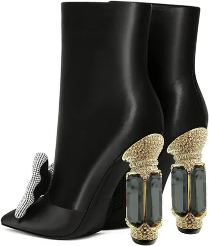 Vista 144 de FSJ Botas de tacón alto con punta puntiaguda para mujer, con tacón alto, con cremallera lateral brillante, estilo casual, para uso diario, zapatos