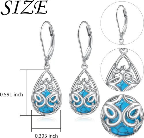 Vista 4 de Aretes colgantes de plata de ley 925 con filigrana de margarita loto rosa piedra lunarópalo palanca lágrima para mujer nudo celta infinito joyería