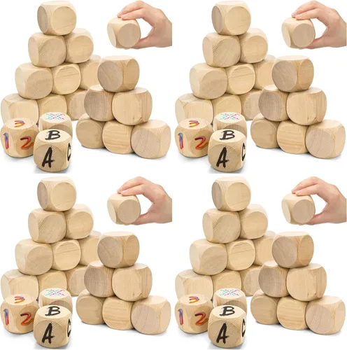 Vista 9 de 20 dados de madera en blanco, bloques cuadrados sin terminar de 2 pulgadas, cubos de madera en blanco de 6 caras con esquinas redondeadas