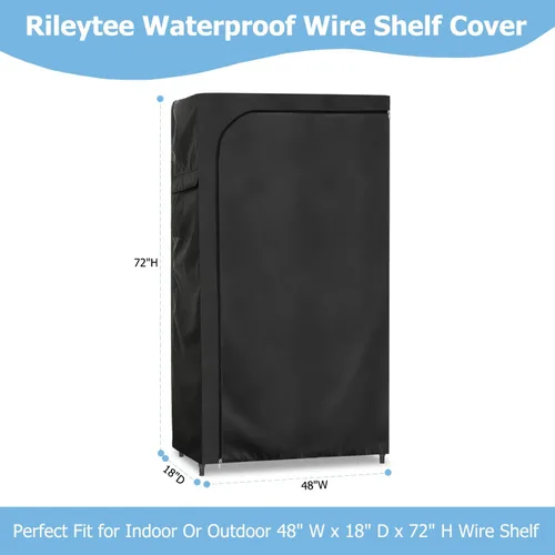 Vista 2 de Rileytee Wire Shelf Cover,Heavy Duty 600D Dustproof Waterproof Shelf Covers for Wire Shelving,Outdoor Storage Rack Cover for Wire Rack with Negro