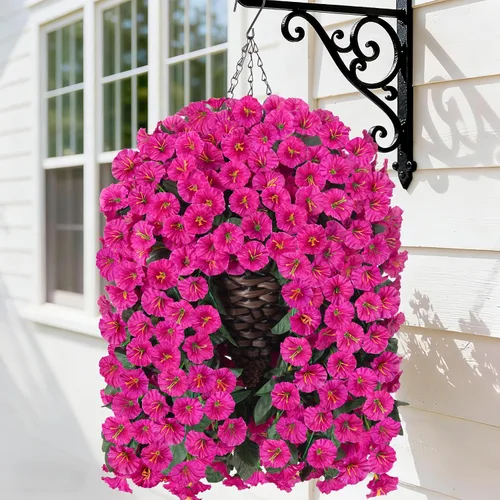 Vista 18 de Flores colgantes artificiales falsas con cesta para decoración al aire libre, resistentes a los rayos UV, flores de margaritas de seda sintética
