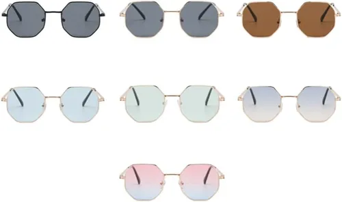 Vista 12 de ENTHYI Gafas de sol de polígono para mujeres/hombres, gafas de sol vintage octágonas de metal