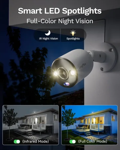 Vista 2 de LongPlus Cámara de seguridad Poe 4K-UHD de 8MP, funciona con NVR, cámara bala con cable, visión nocturna a color, focos LED, alarma de luz