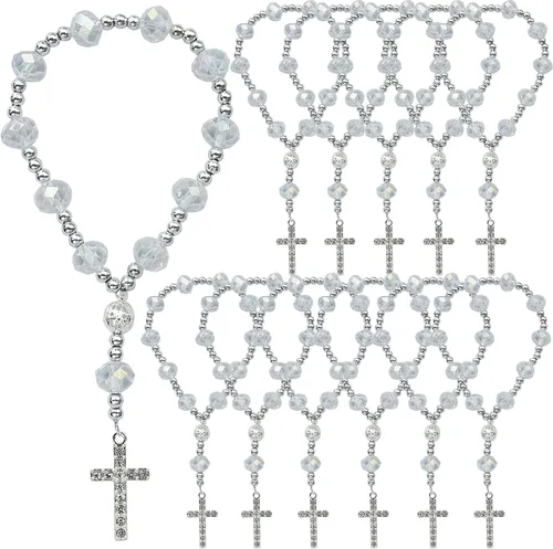Vista 10 de 12 pulseras de rosario de cristal con diamantes de imitación, cruz, bautismo, boda, primera comunión, recuerdo de quinceañera, regalo conmemorativo
