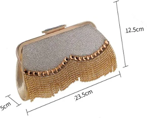 Vista 7 de Bolsos de embrague de oro para las mujeres bolsos de noche diamantes de imitación borla lujoso pequeño bolso de Crossbody