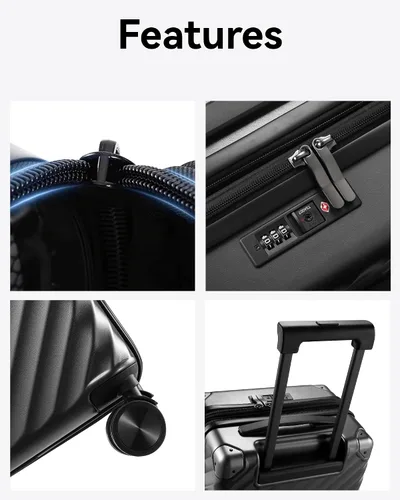Vista 9 de LUGGEX Equipaje de mano 22 x 14 x 9 aprobado por aerolíneas - Maleta rígida expandible 100% policarbonato con ruedas giratorias, negro-pistola, Todo