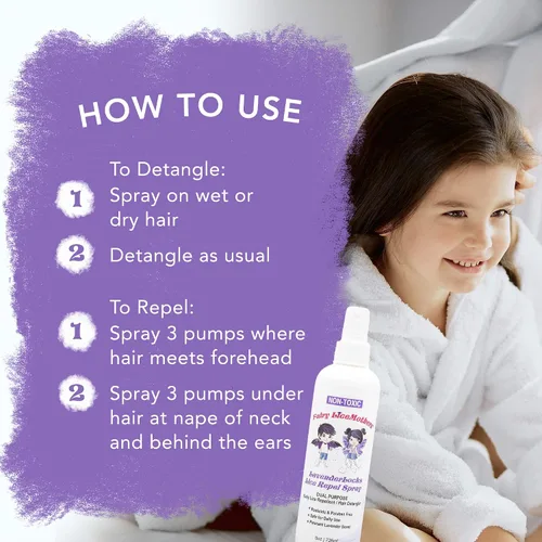 Vista 6 de Fairy LiceMothers LavenderLocks - Spray de prevención de piojos – Tratamiento de piojos para niños y adultos – Previene la infestación de piojos
