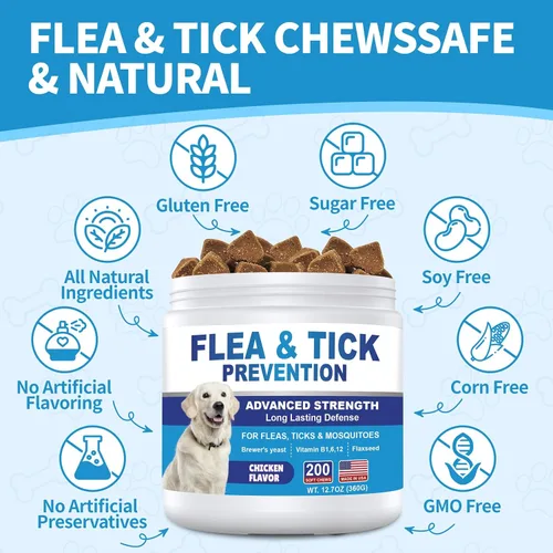 Vista 5 de Prevención de pulgas y garrapatas para perros masticables 200Ct – Suplemento masticable para pulgas y garrapatas, suplemento recomendado por