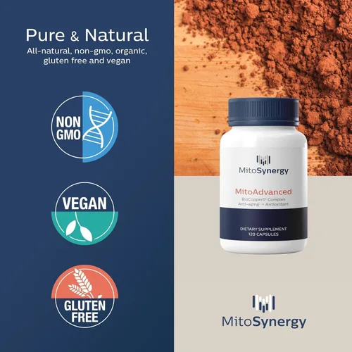 Vista 4 de MitoAdvanced BioCopper1 Cu1 (Cunermuspir) - Cóctel mitocondrial de cobre biodisponible con Coq10, tiamina, ribosa, folato, colina y ácido