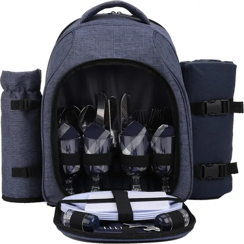 Vista 18 de apollo walker - Mochila para picnic para 2 personas con compartimento refrigerado, soporte desmontable para botella/vino, manta de forro polar