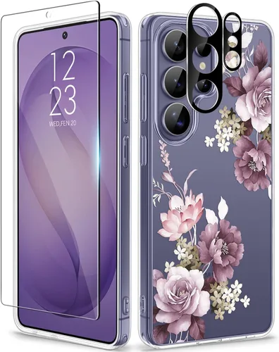 Vista 31 de GVIEWIN Funda para Samsung Galaxy S25, transparente, delgada, no 1-Floratopia/Colorido