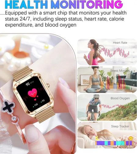 Vista 2 de Reloj inteligente para mujer, reloj inteligente de 1.59 pulgadas de tacto completo para mujer con seguimiento de la salud femenina, monitor de ritmo