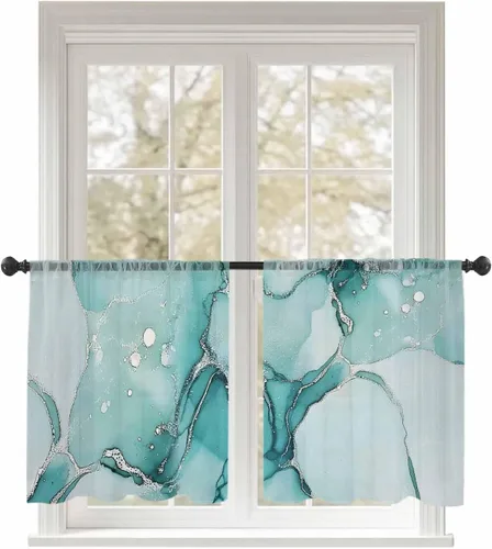 Vista 15 de Cortinas traslúcidas para camión rojo de Navidad de 45 pulgadas de largo, juego de 2 paneles de tablero de madera retro rústico con cuadros