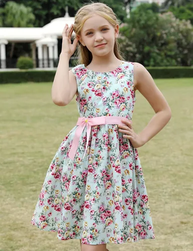 Vista 2 de Vestido de verano para niña, de algodón, con diseño floral