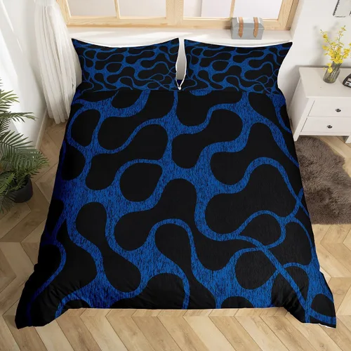 Vista 9 de Juego de ropa de cama decorativa roja y negra, funda de edredón geométrica con líneas de rayas abstractas para niños, niñas, niños, adolescentes