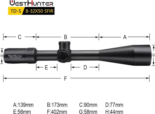Vista 3 de WestHunter Optics TD-S 8-32x50 SFIR Precision Hunting Riflescope, Red Illumination Second Focal Plane 30 mm Tactical 1/8 MOA Long Range Shooting