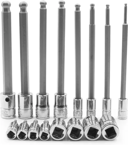 Vista 3 de Genius Tools Juego de dados hexagonales de 16 piezas de 1/4" y 3/8" Dr. Metric Wobble BS-2316WH