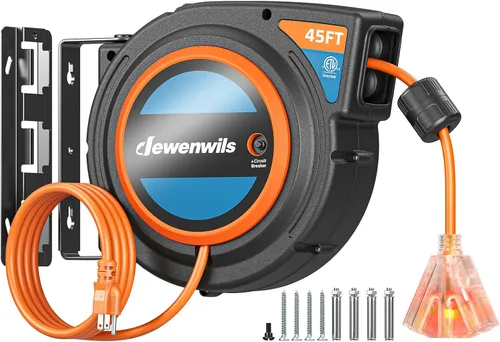Vista 11 de DEWENWILS Carrete de Cable de Servicio Pesado, Cable de Extensión de Alimentación Retráctil de 40 Pies, 12AWG/3C SJTOW, 3 Tomas Triples Iluminadas