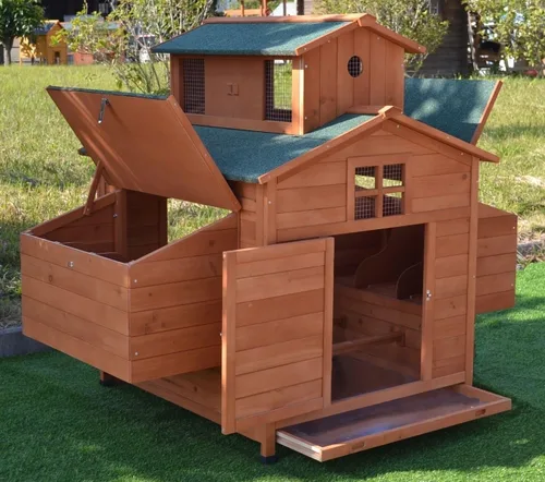 Vista 2 de Deluxe Gallinero de madera grande para gallinas, 6-10 pollos con 6 cajas de anidado