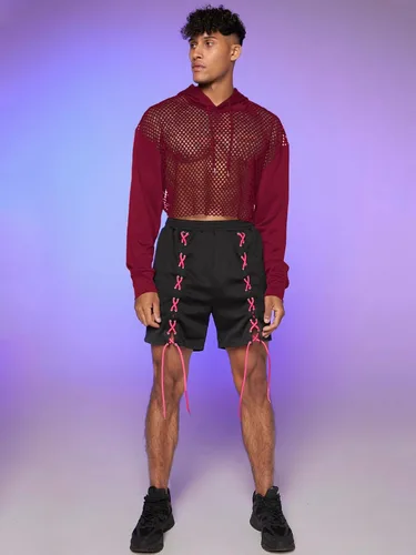 Vista 6 de Floerns Sudadera corta con capucha y cordón para hombre, manga larga, hombros caídos, con cordón