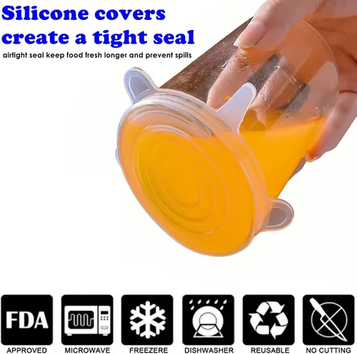 Vista 5 de Tapas elásticas de silicona reutilizables para almacenamiento de alimentos, tapas herméticas, fundas universales de silicona para alimentos