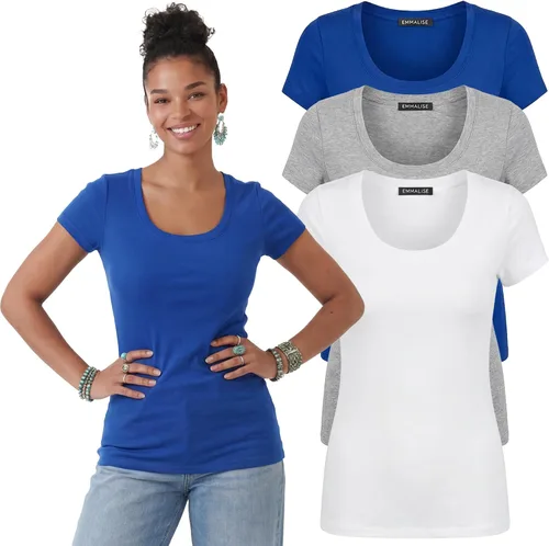 Vista 62 de Emmalise - Camiseta de manga corta para mujer, cuello redondo, estilo básico, pack de valor, tallas junior y grandes