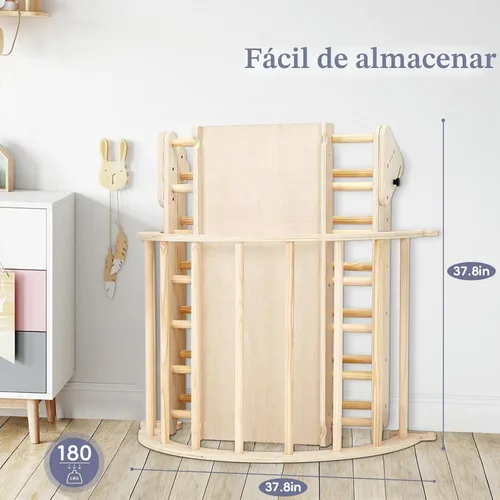 Vista 5 de Pillowhale Juego de triángulos de escalada de madera Montessori extra grande: triángulo plegable para gimnasio, rampa y arco de escalada, parque
