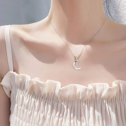 Vista 4 de Imrsanl Joyería de cremación para cenizas, collar de urna de luna, medallón conmemorativo de acero inoxidable, joyería de recuerdo para cenizas