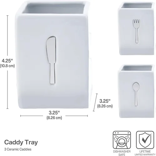 Vista 3 de Towle Living Carrito de cerámica de 3 piezas con bandeja de madera, blanco, negro