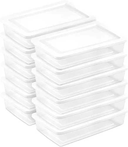 Vista 16 de Sterilite - Paquete de 12 cajas de almacenamiento apilables con tapas a presión; contenedor organizador de plástico resistente para armario, baño