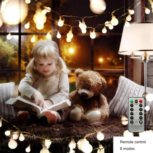 Vista 11 de ZIMINGU - Tira de luces LED con forma de bola, 5.99 m, 40 LED, impermeable, guirnalda de luces de hadas con control remoto, alimentación por USB